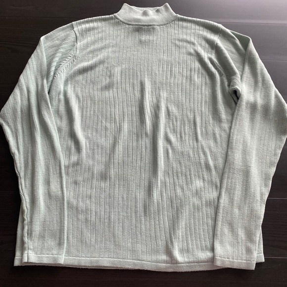 bill blass Sweaters - Vintage 90s Shirt Womens Small Silk Ribbed Mock neck Preppy Bill Blass Seafoam